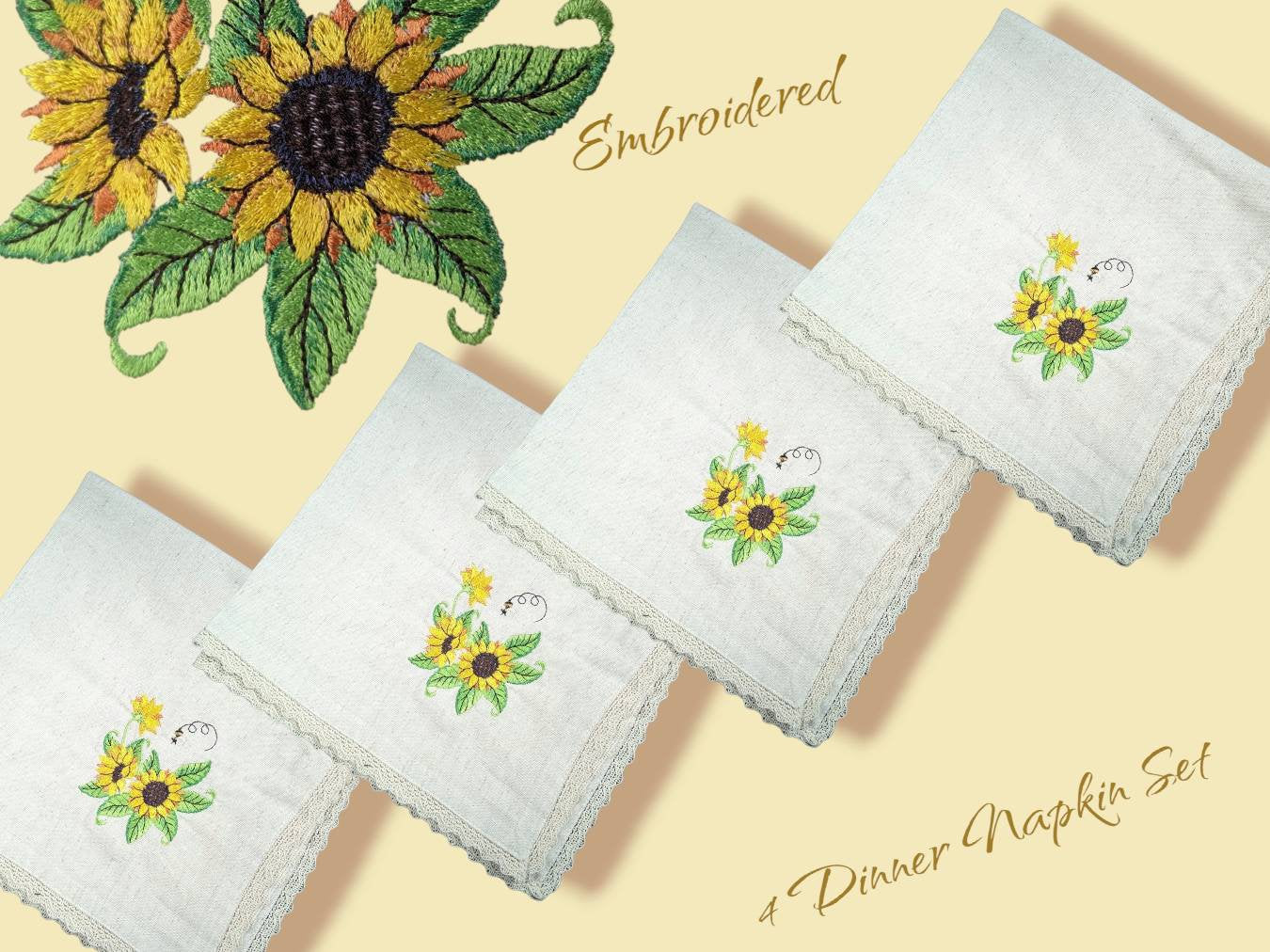 Elegant Easter Floral Embroidered Cloth Napkins - Set of 4 napkins